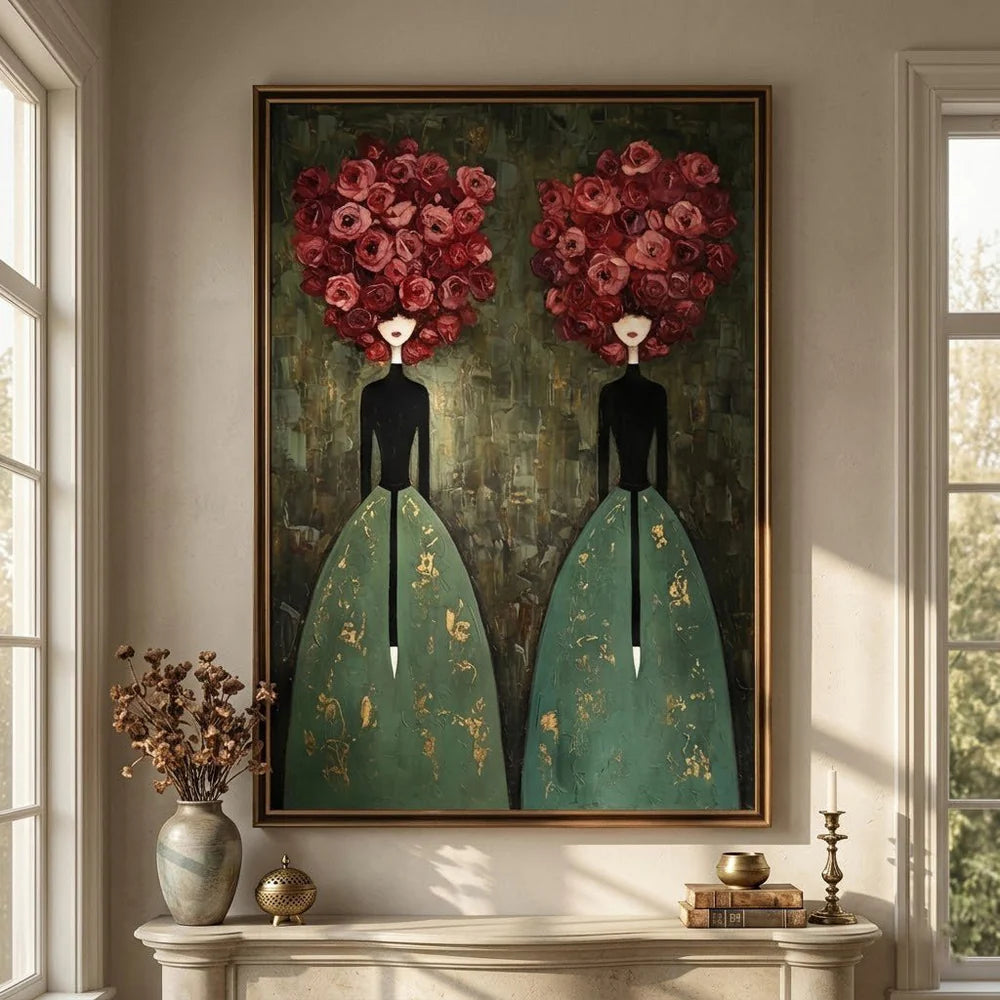 Textured Rose-Head Twins Wall Art