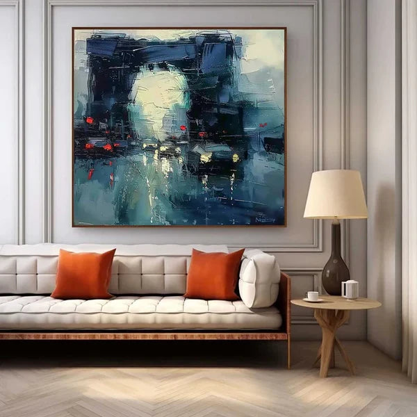 Abstract Rainy Night Street Wall Art