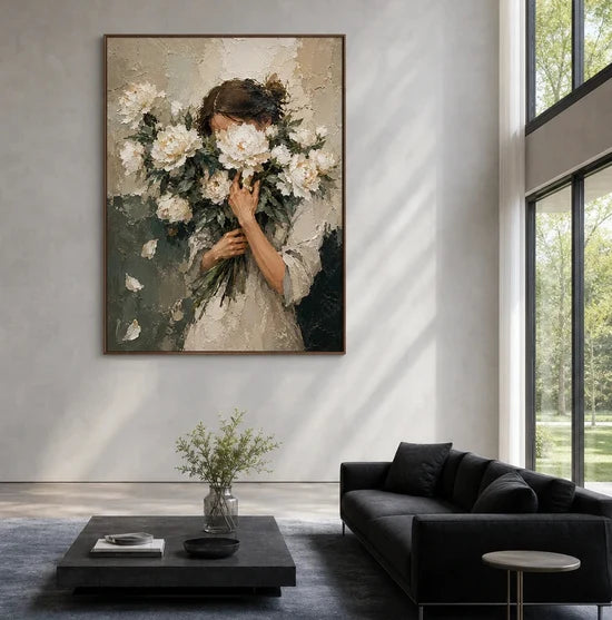 Impasto Woman & White Peony Wall Art