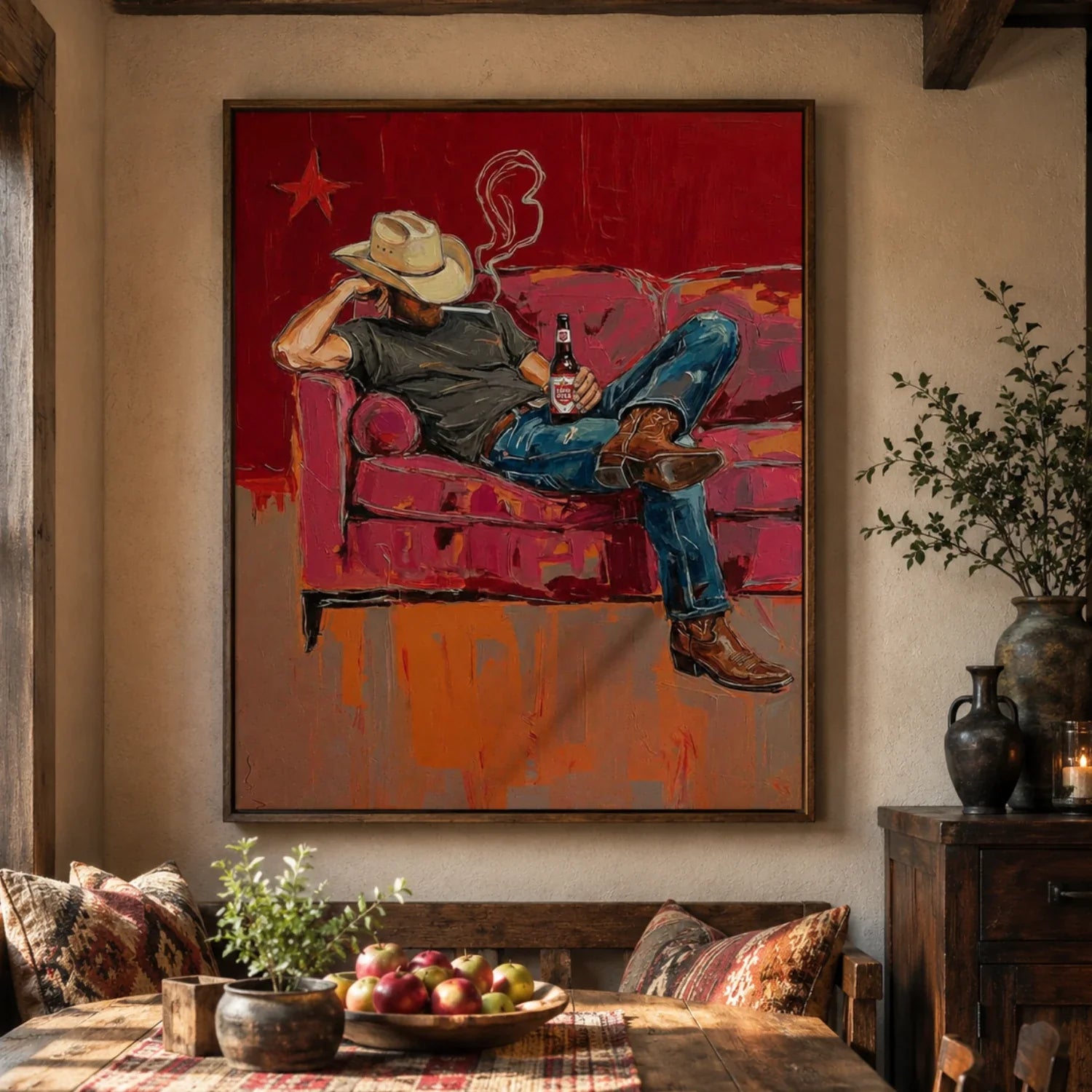 Impasto Cowboy on Couch Wall Art