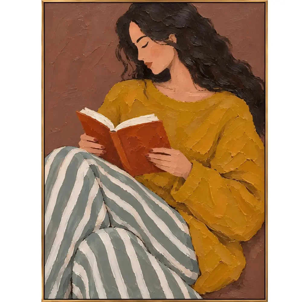 Textured Reading Woman in Stripes Wall Art