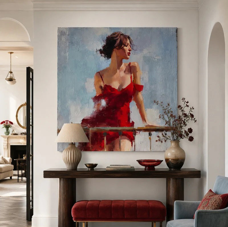 Expressive Woman in Red Portrait Wall Art