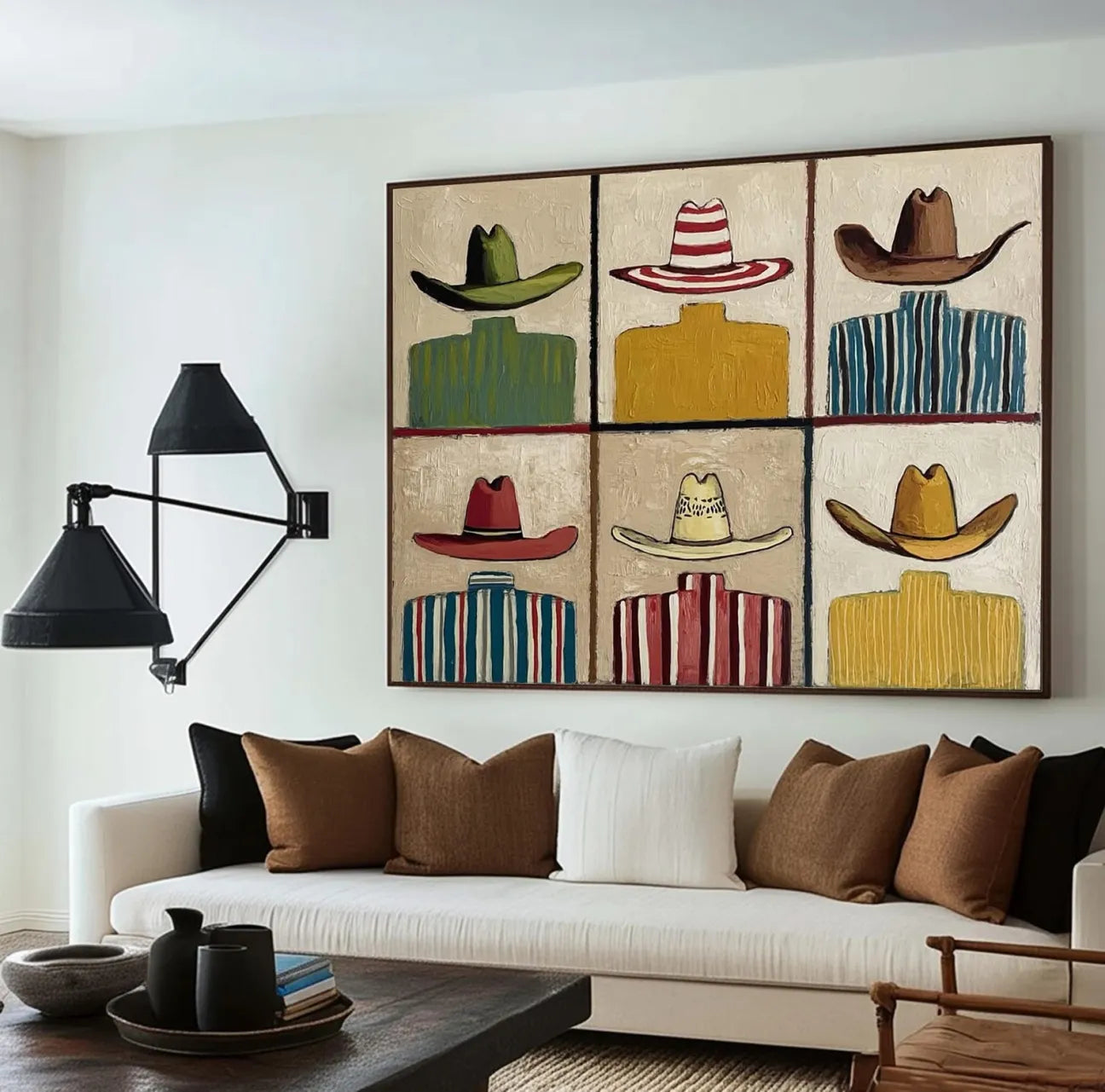 Bold Color-Block Cowboy Hats Wall Art