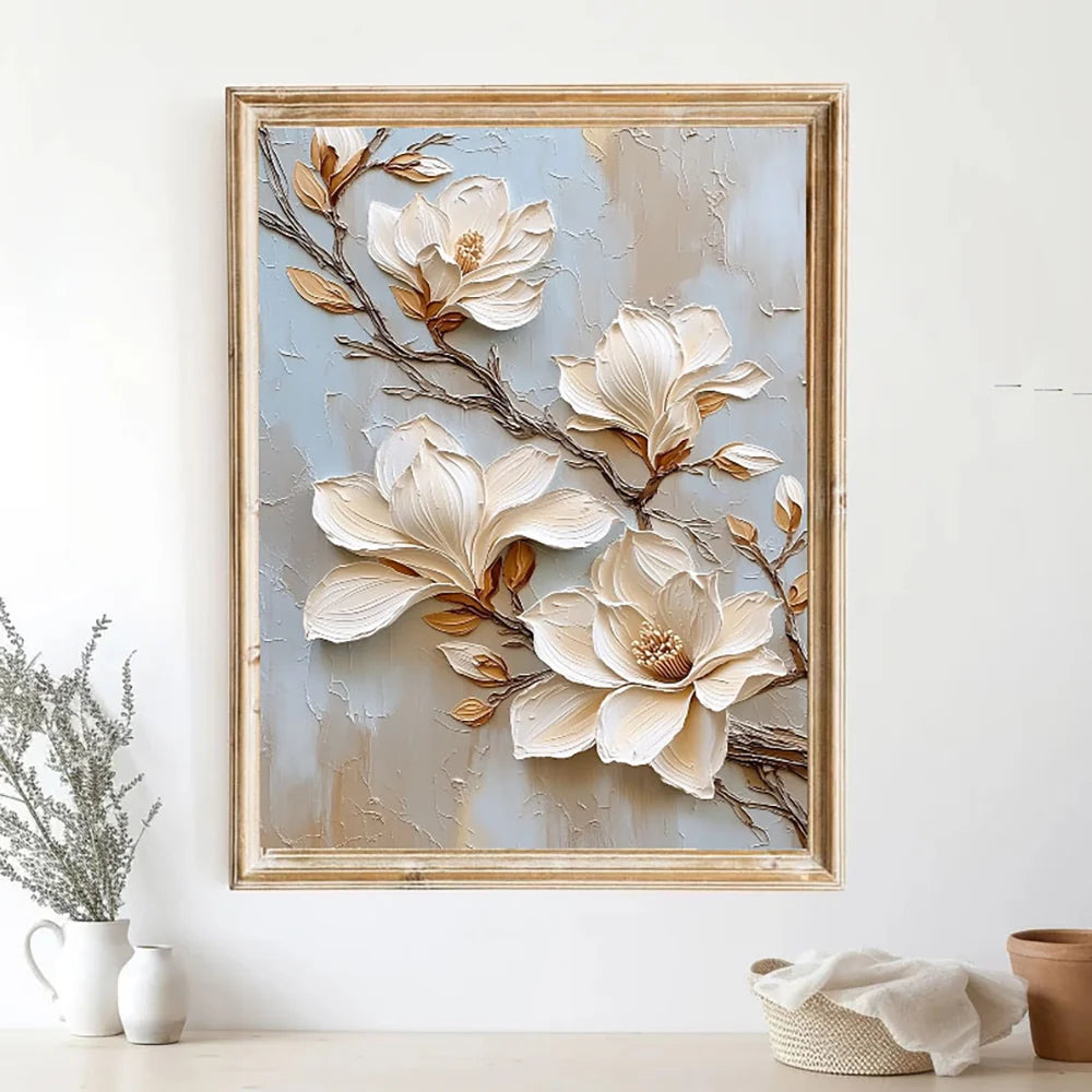 Sculptural Cream Magnolia Branch Wall Art