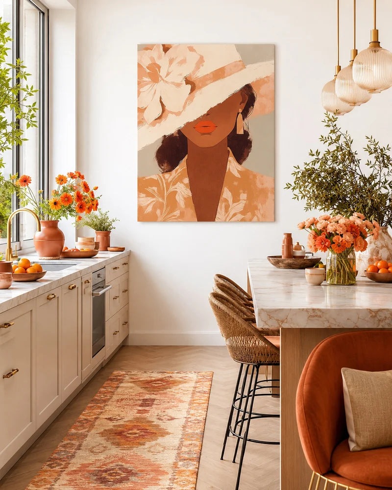 Flat-Toned Floral Hat Portrait Wall Art