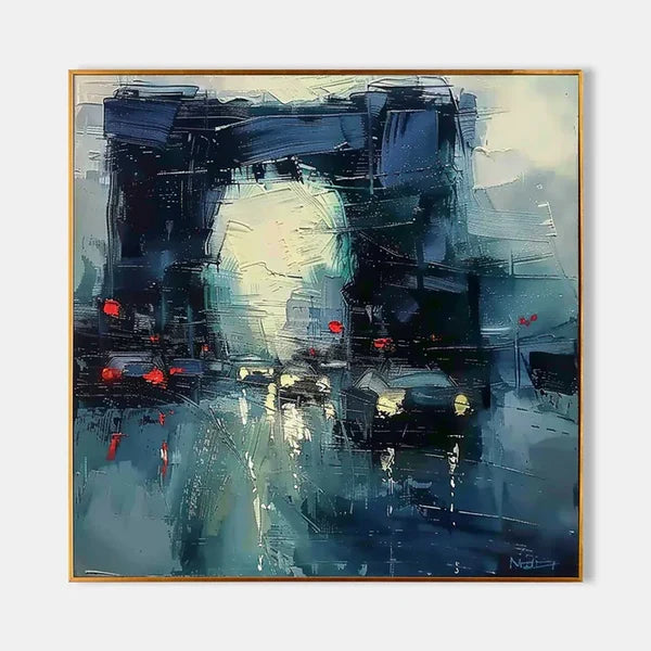 Abstract Rainy Night Street Wall Art