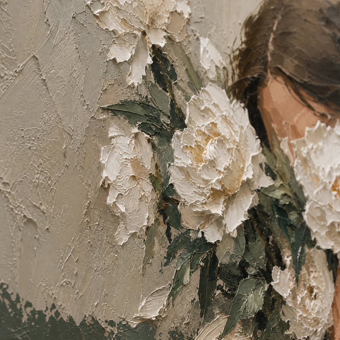 Impasto Woman & White Peony Wall Art