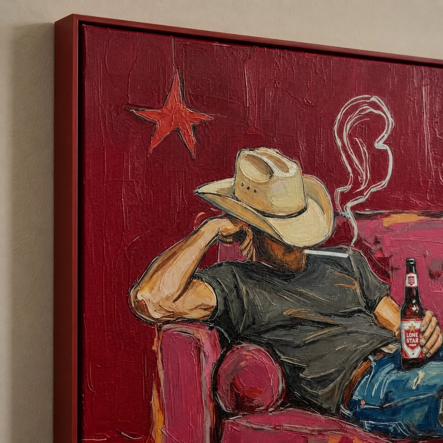 Impasto Cowboy on Couch Wall Art