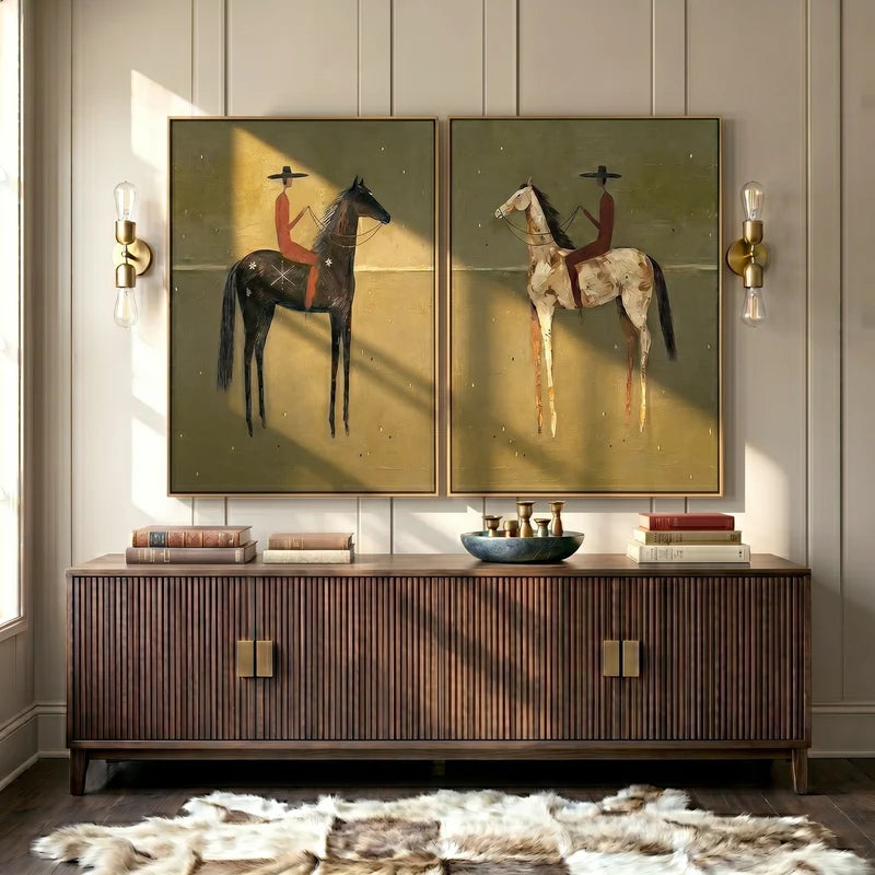 Geometric Western Riders Wall Art Set of 2