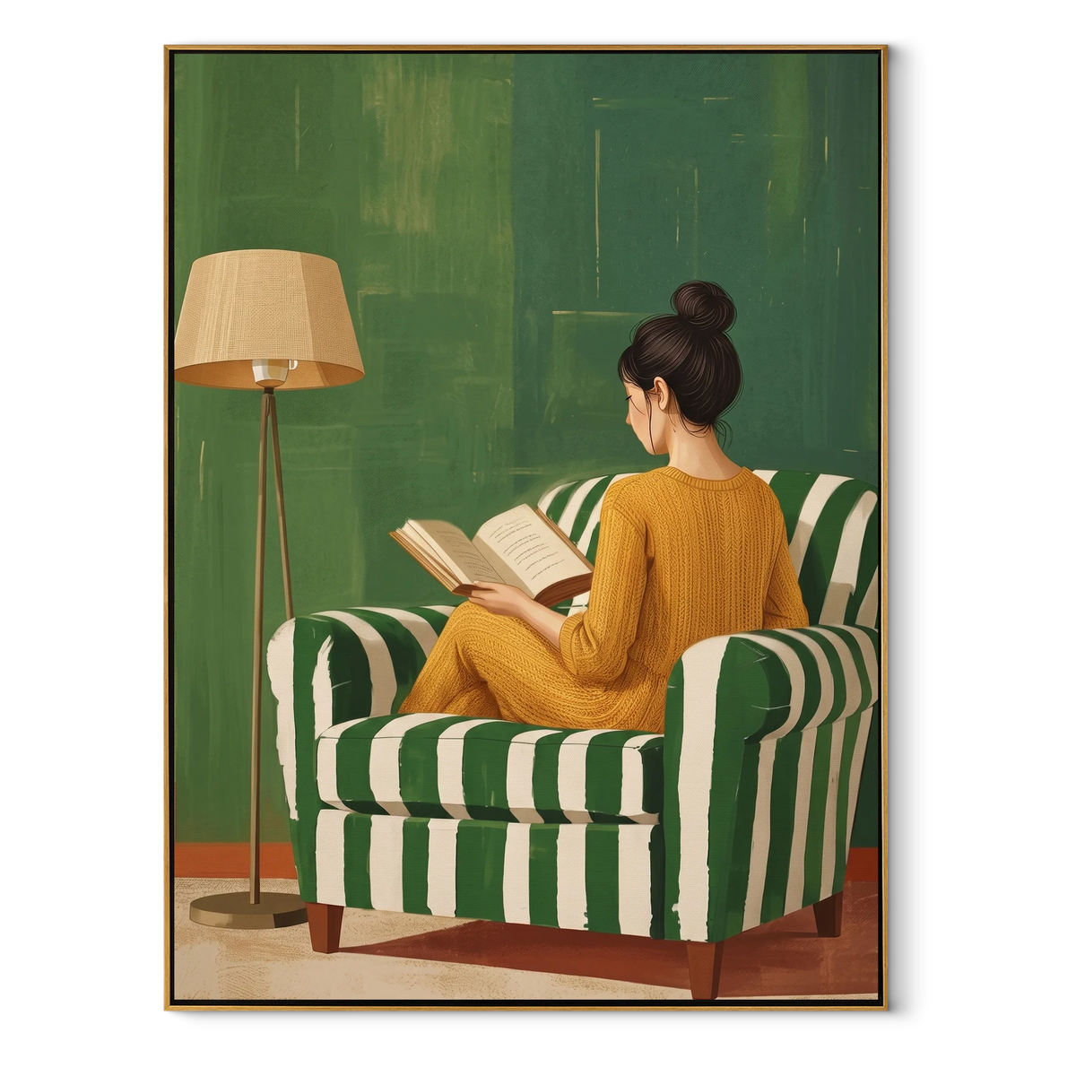 Textured Reading Woman on Green Wall Art