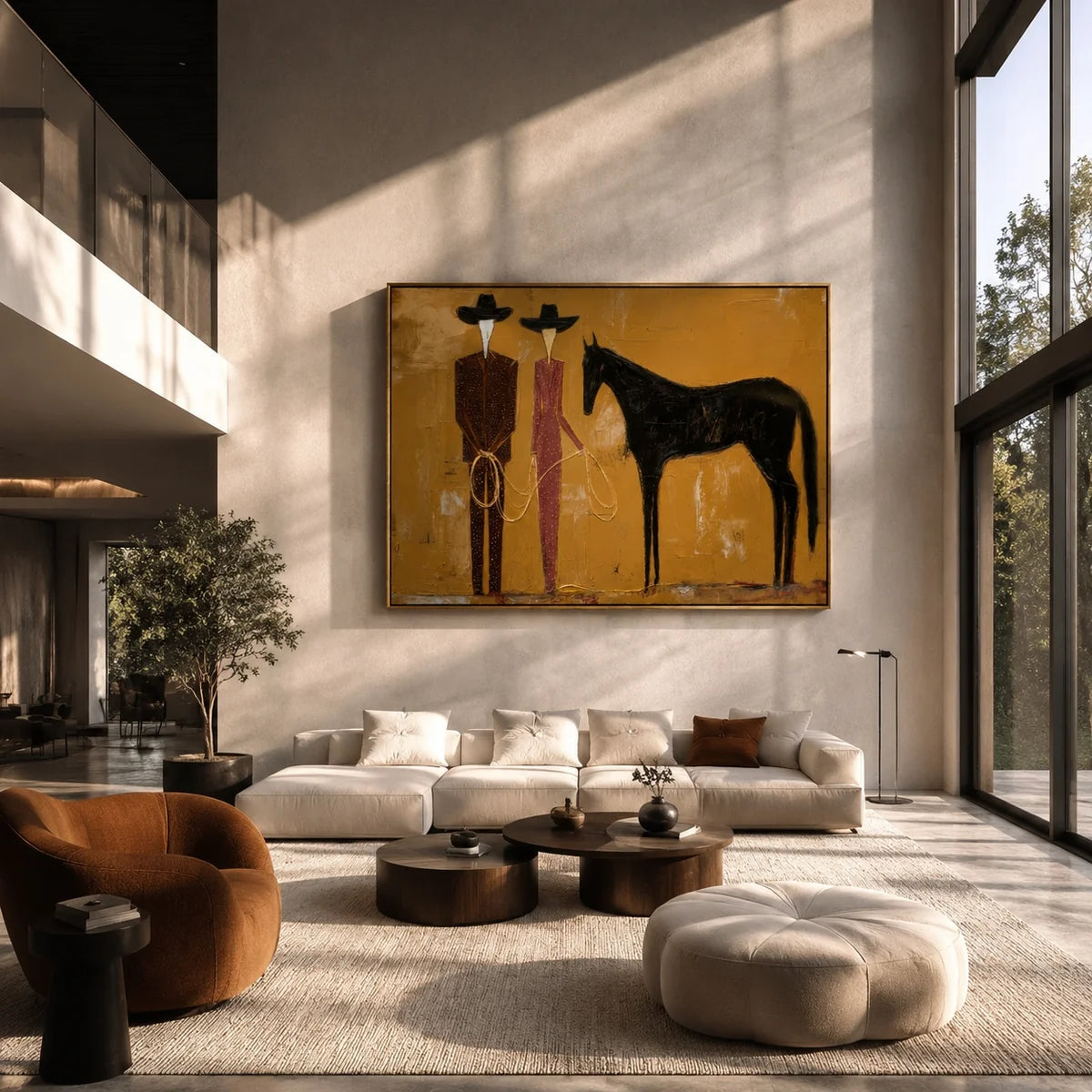 Textured Faceless Duo with Horse Wall Art