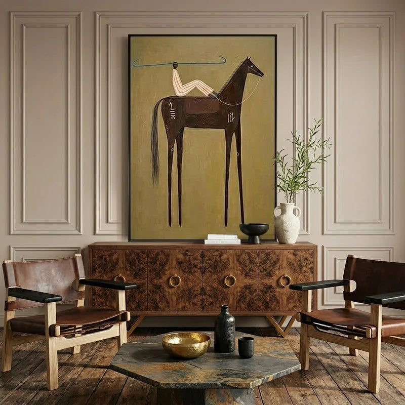 Folk Art Brown Horse Rider Wall Art