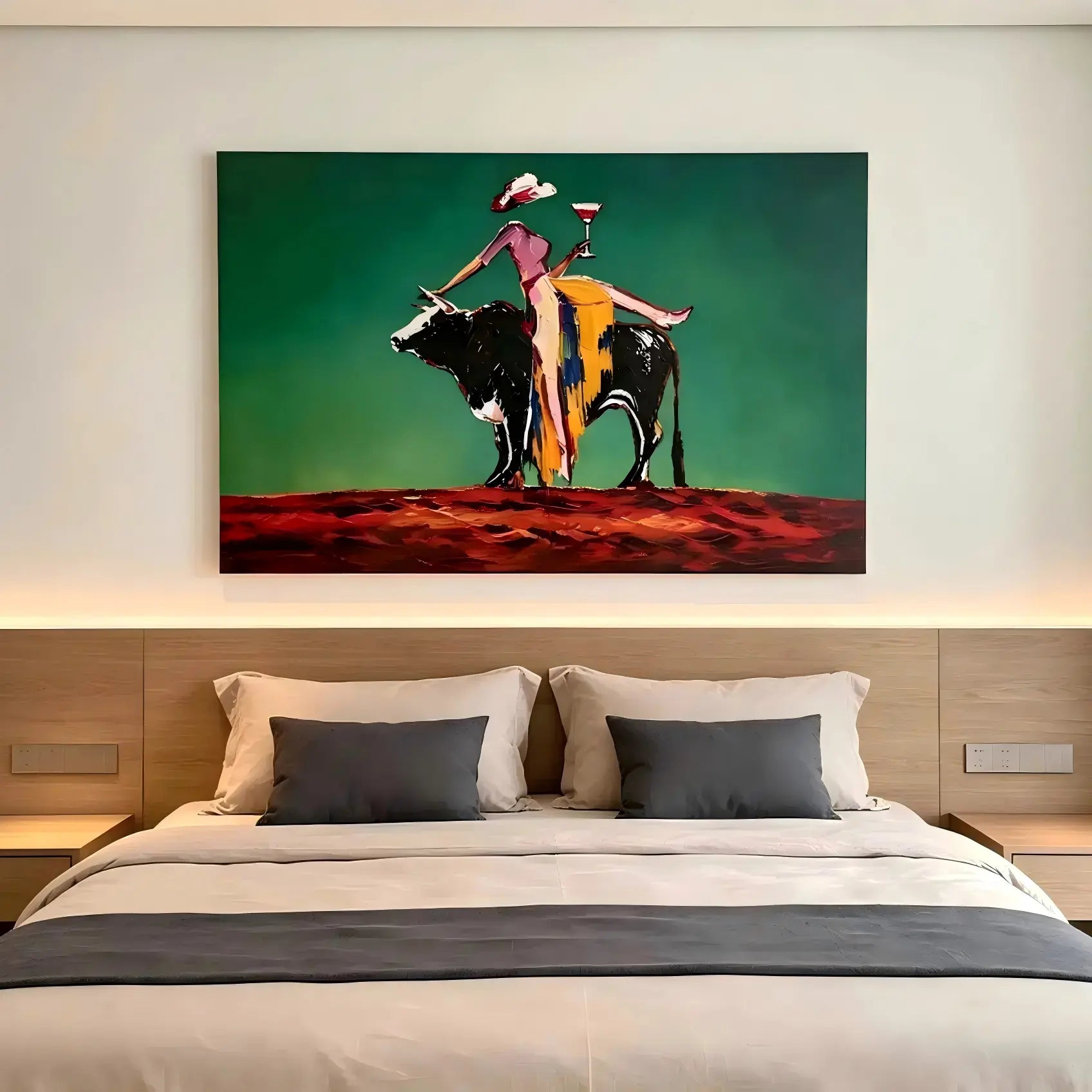 Textured Woman Riding Bull Wall Art