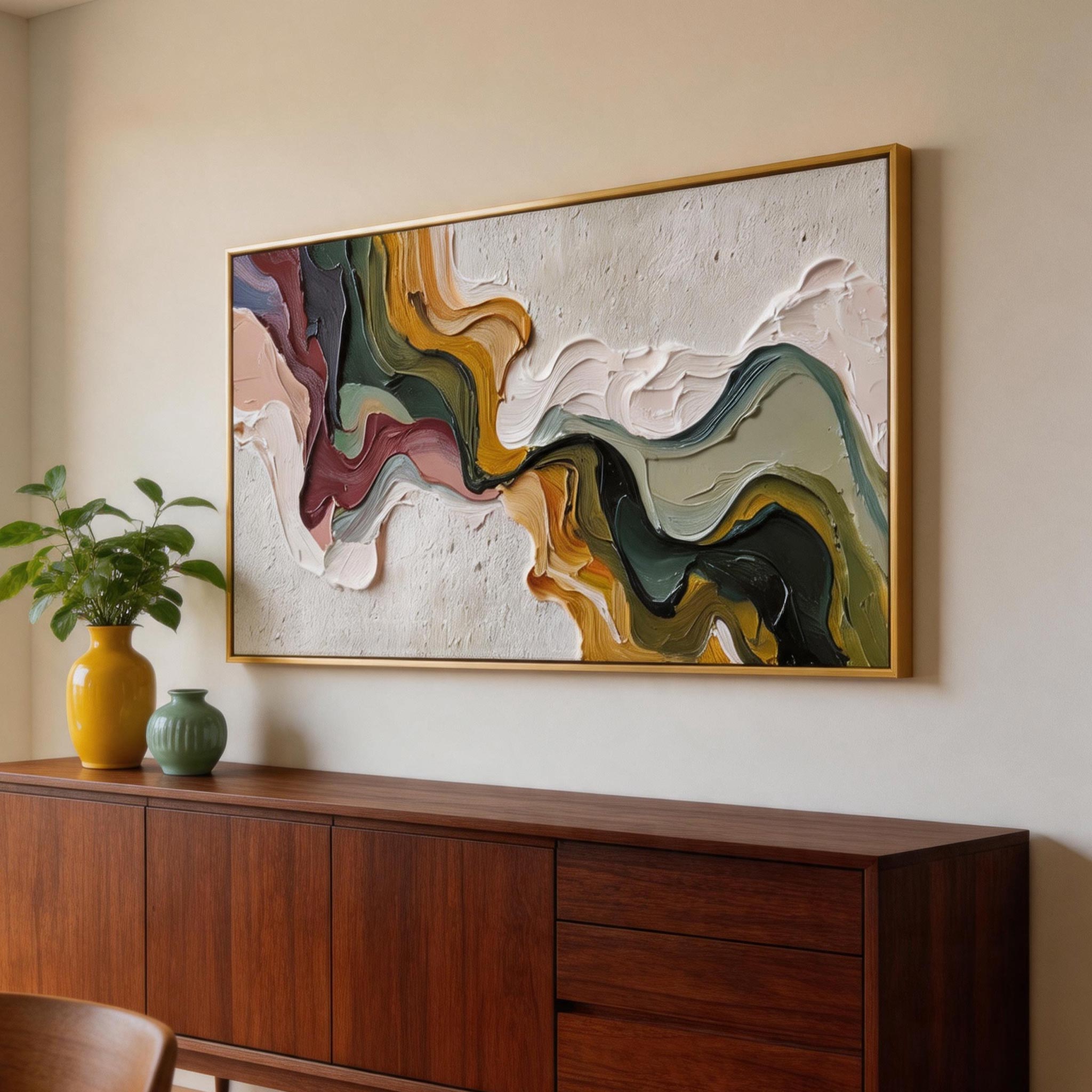 Colour Current — Abstract Wave Impasto Canvas Wall Art, Wide Format