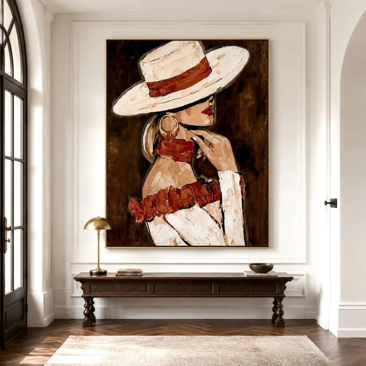 Impasto Wide Hat Profile Portrait Wall Art