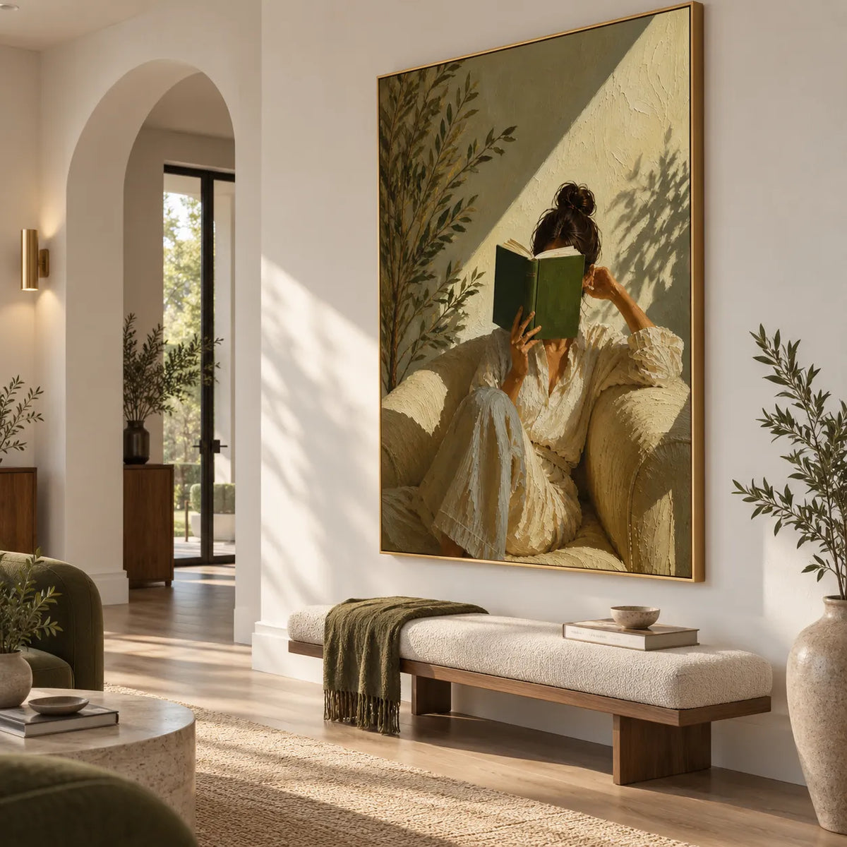Textured Reading Woman with Book Cover Wall Art