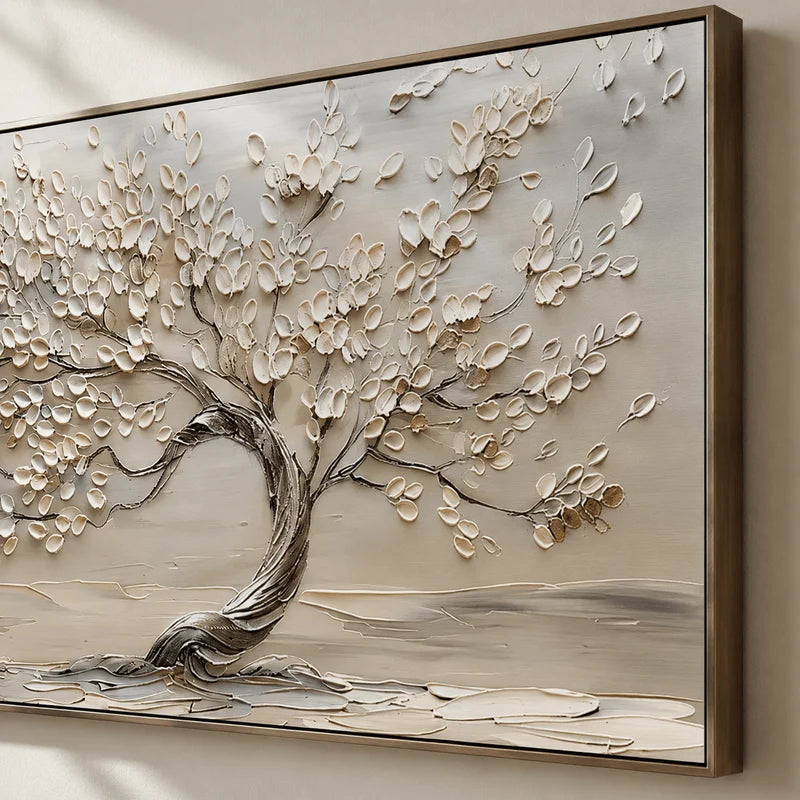 3D Textured White Blossom Tree Wall Art