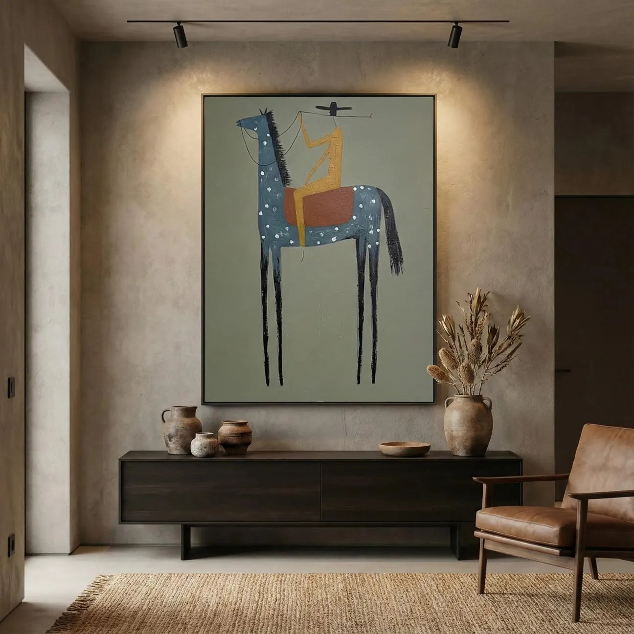 Naive Art Spotted Horse Rider Wall Art