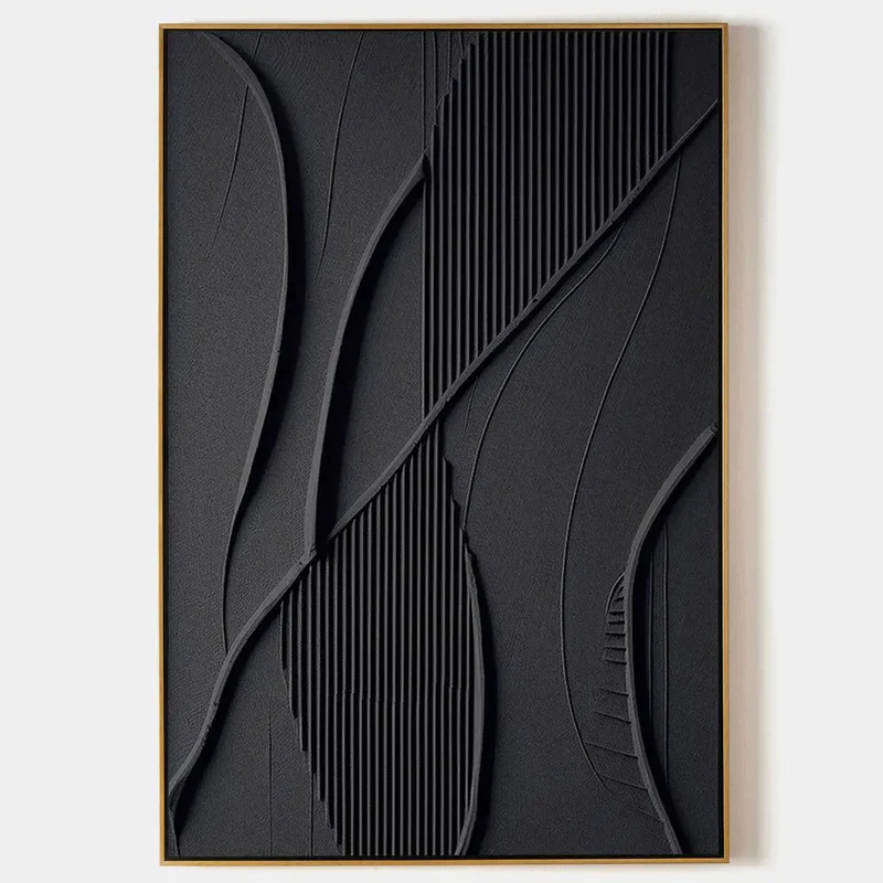 Black Plaster Art Minimalist Textured Painting #MZ034
