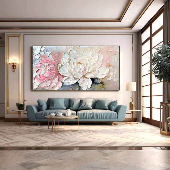 Blush Peony Wall Art – Large Abstract Floral Canvas Painting