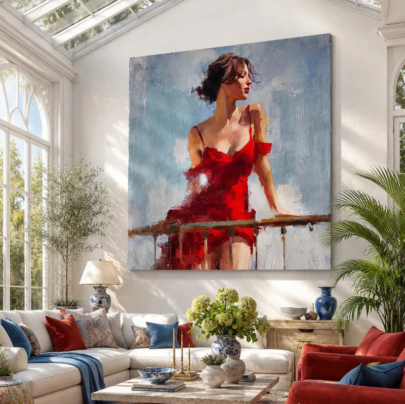 Expressive Woman in Red Portrait Wall Art