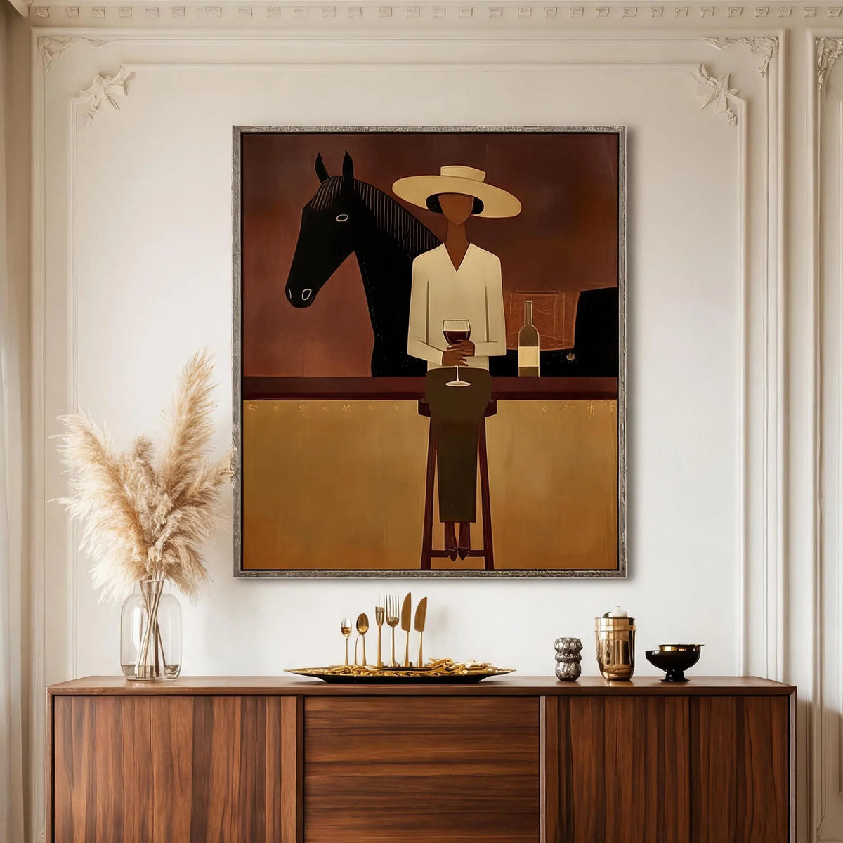 Textured Horse and Rider at Bar Wall Art