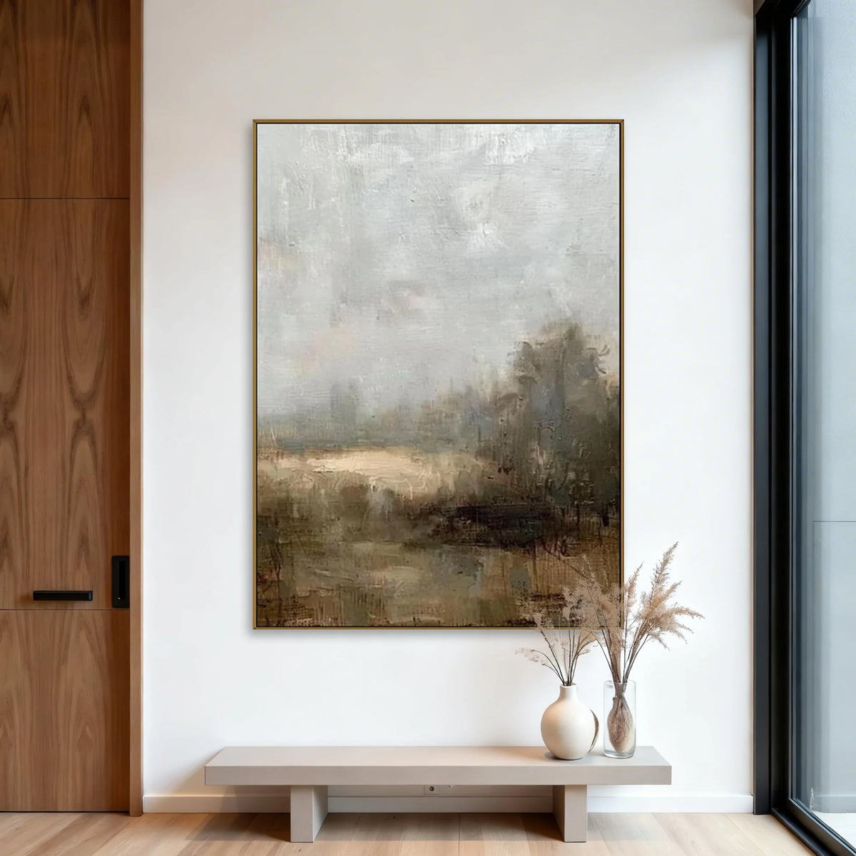 Textured Misty Field Landscape Wall Art