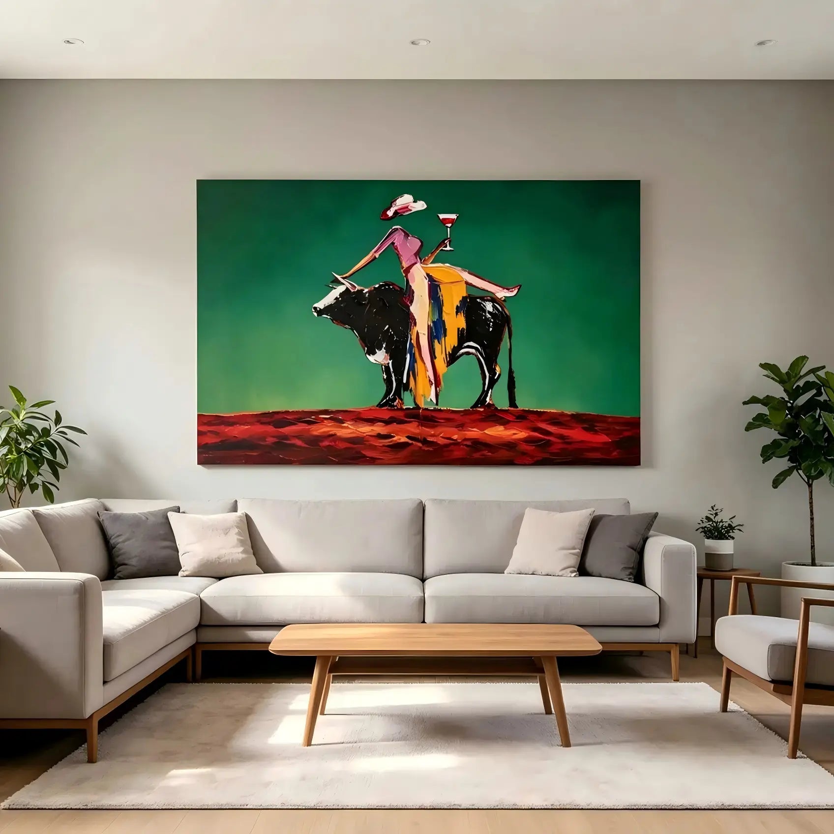 Textured Woman Riding Bull Wall Art