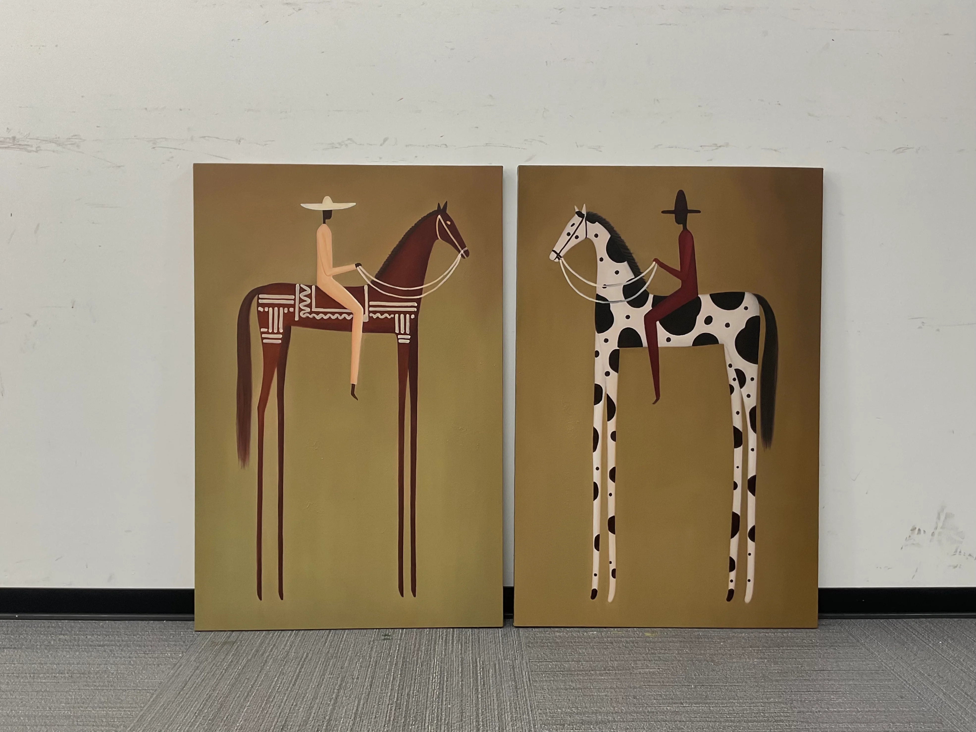Flat-Toned Rider Duo Wall Art Set of 2
