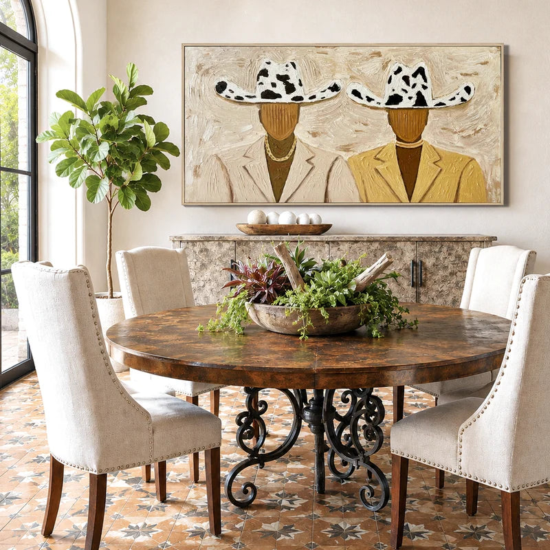Cow-Print Hat Cowboy Duo Wall Art