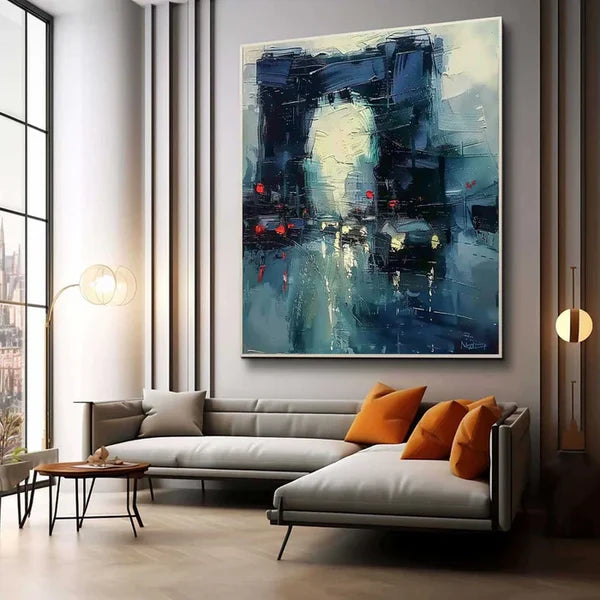Abstract Rainy Night Street Wall Art