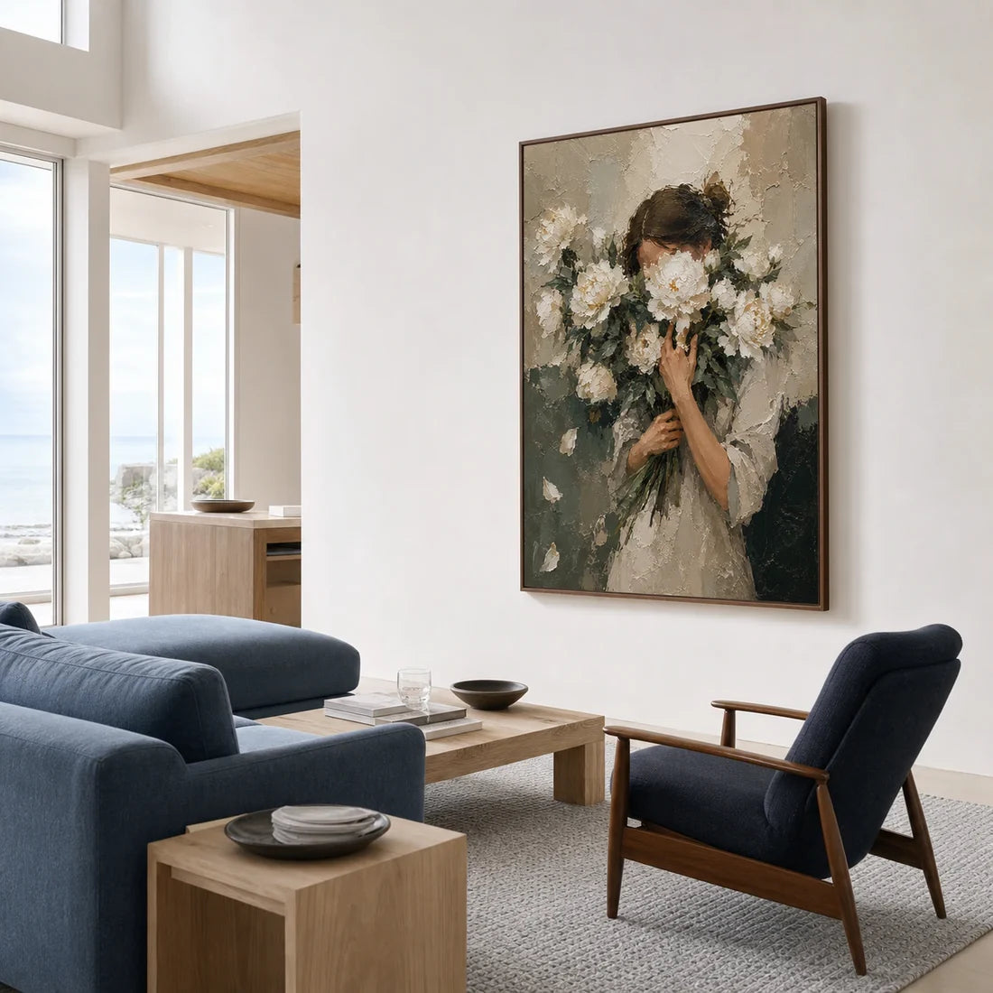 Impasto Woman & White Peony Wall Art