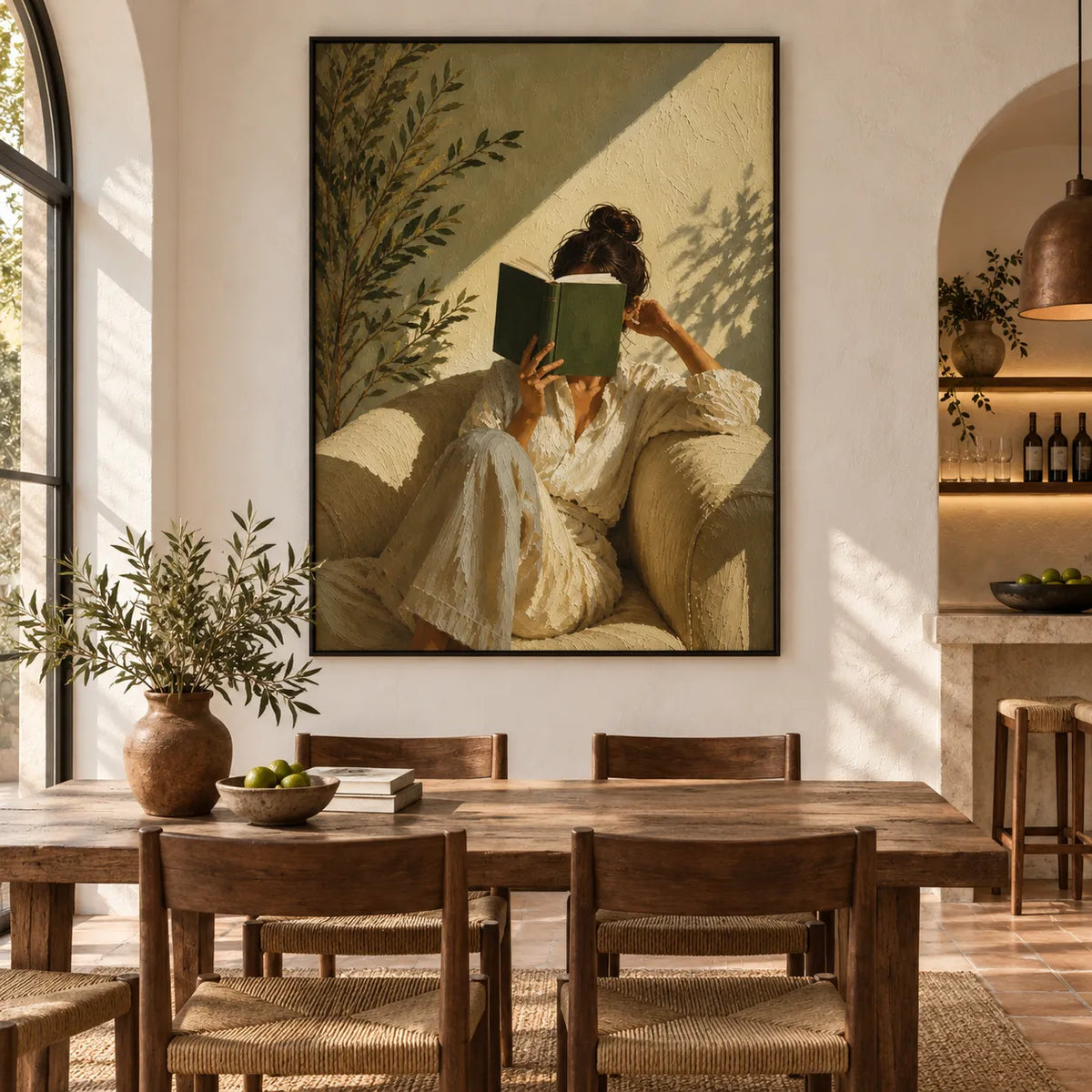 Textured Reading Woman with Book Cover Wall Art