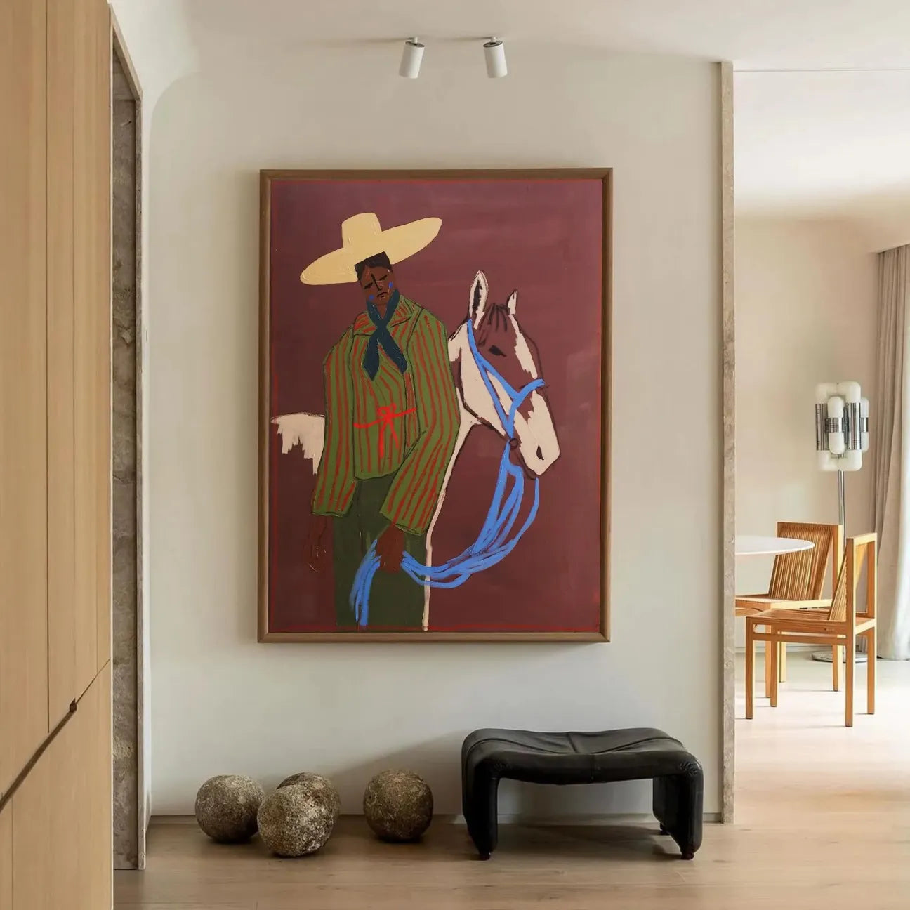 Naive Art Striped Rider with Horse Wall Art
