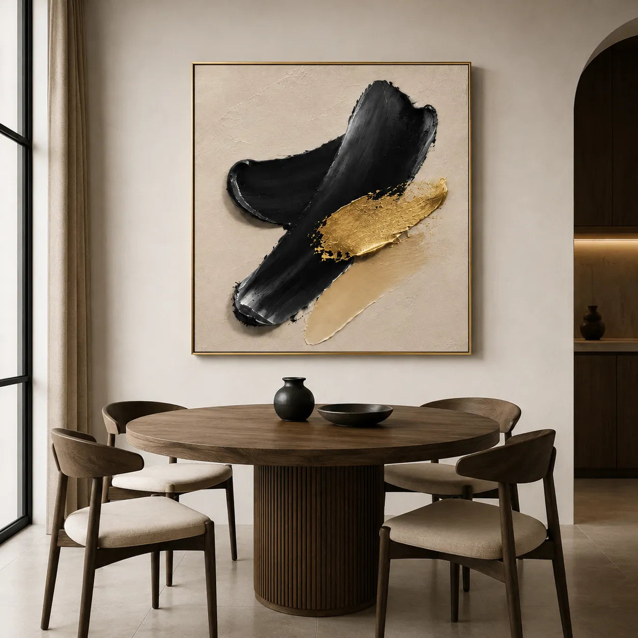 Plaster Textured Black Gold Sweep Wall Art