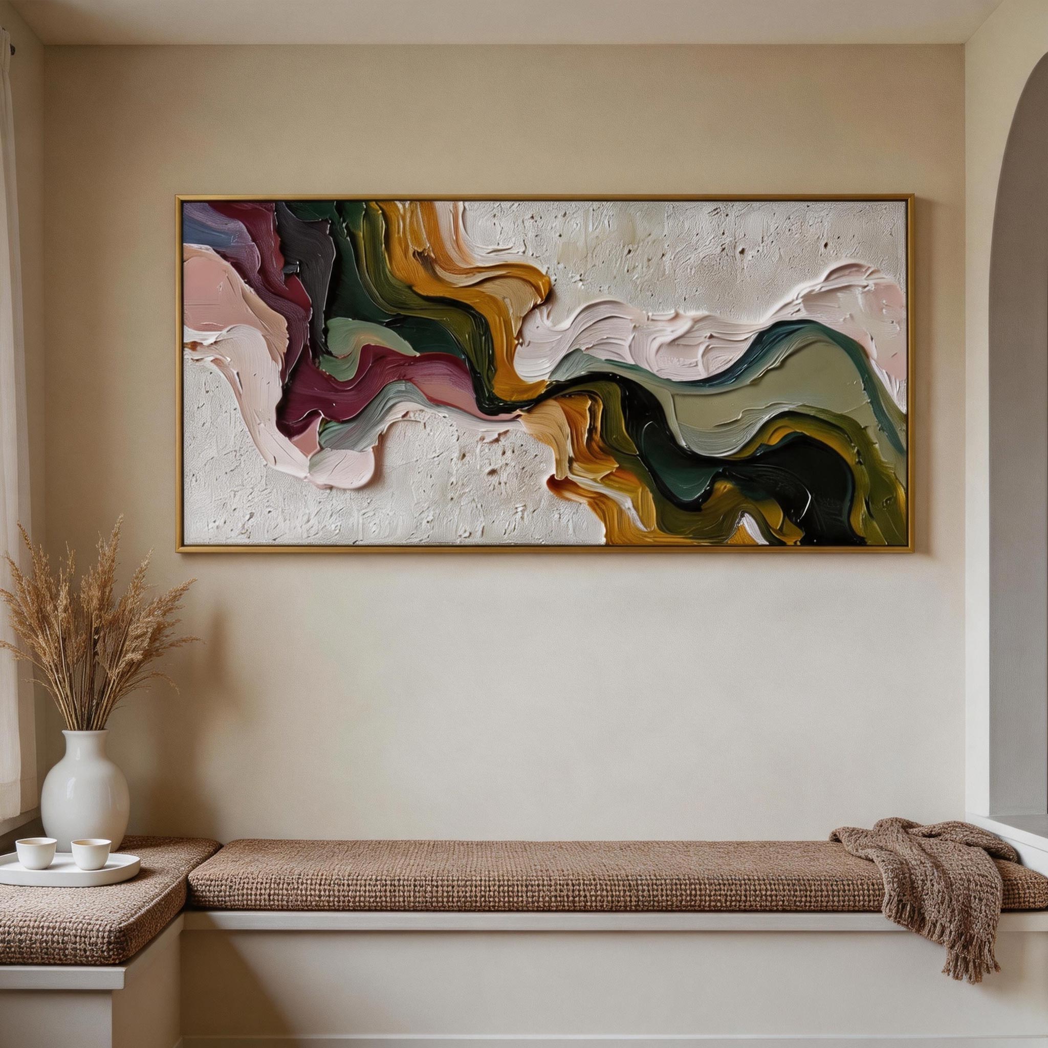 Colour Current — Abstract Wave Impasto Canvas Wall Art, Wide Format