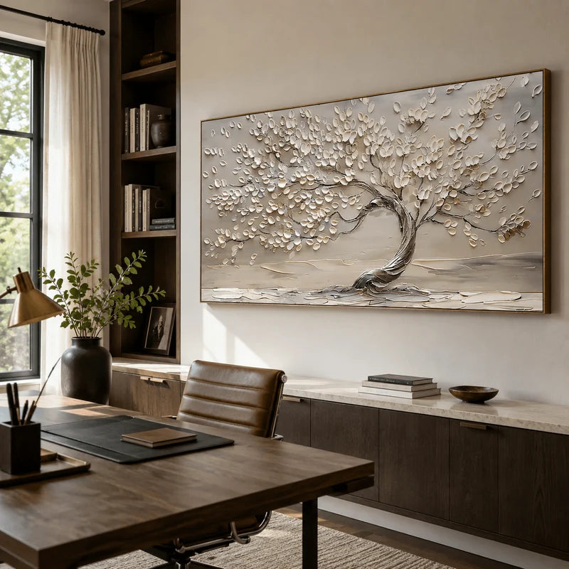 3D Textured White Blossom Tree Wall Art