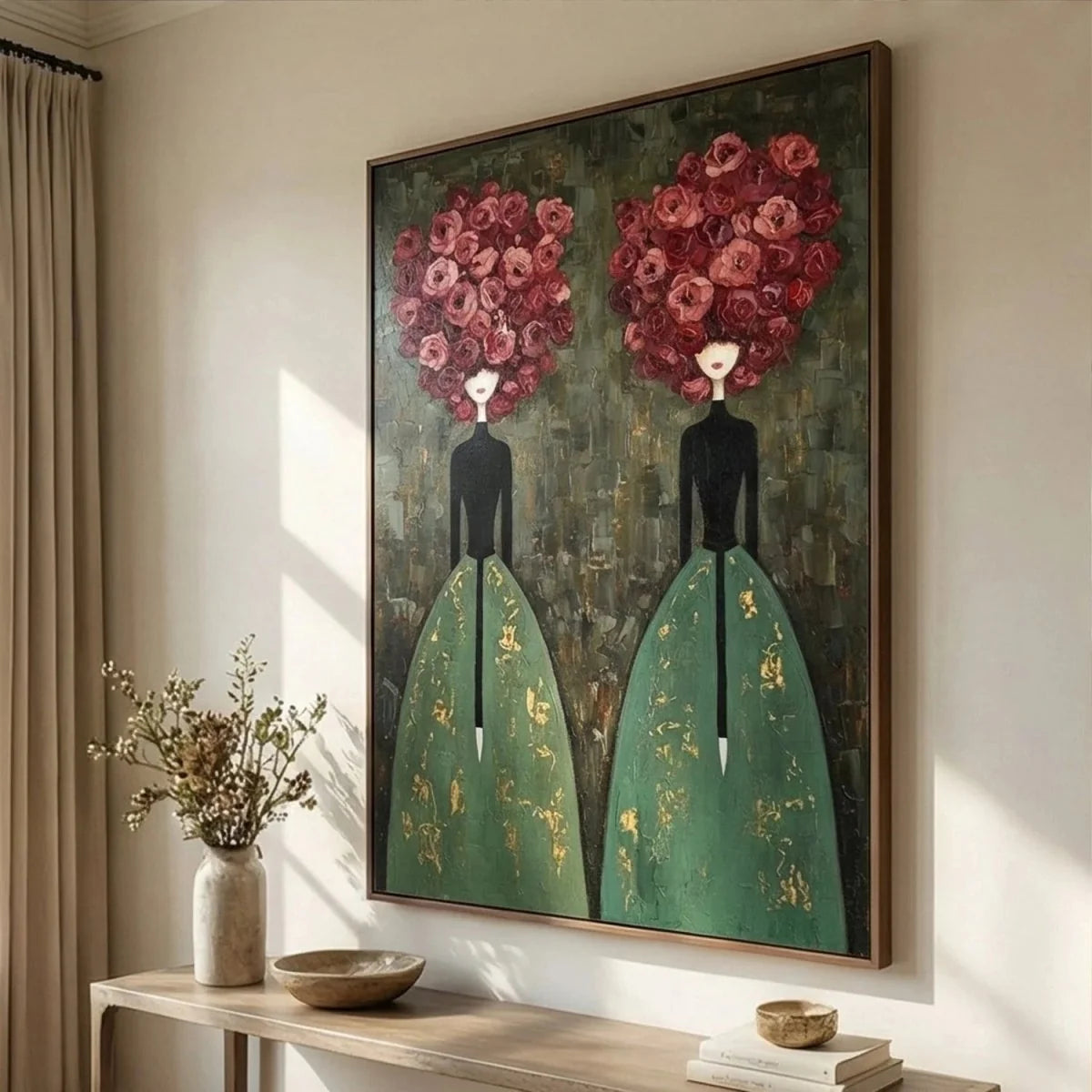 Textured Rose-Head Twins Wall Art