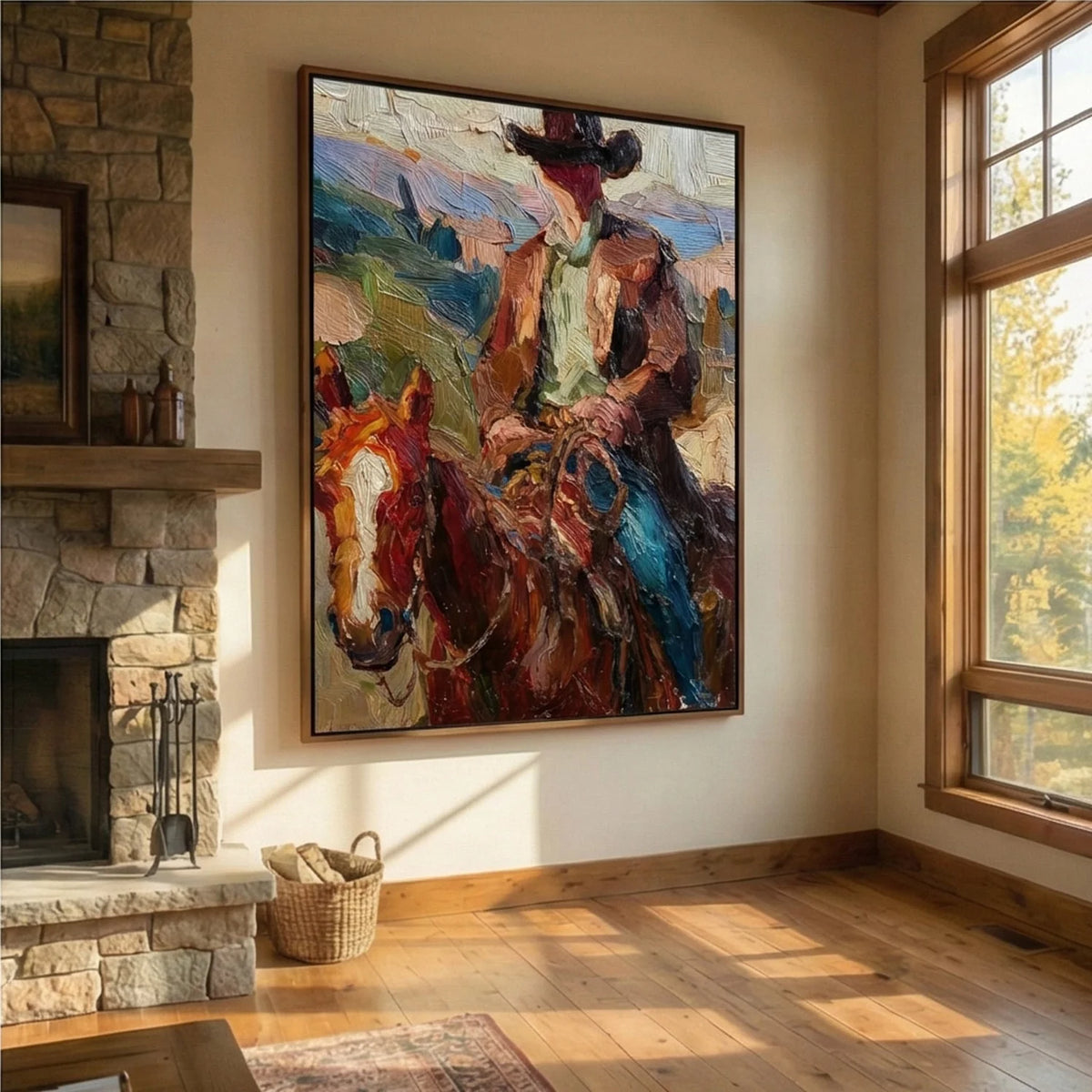 Impasto Cowboy Horseback Wall Art