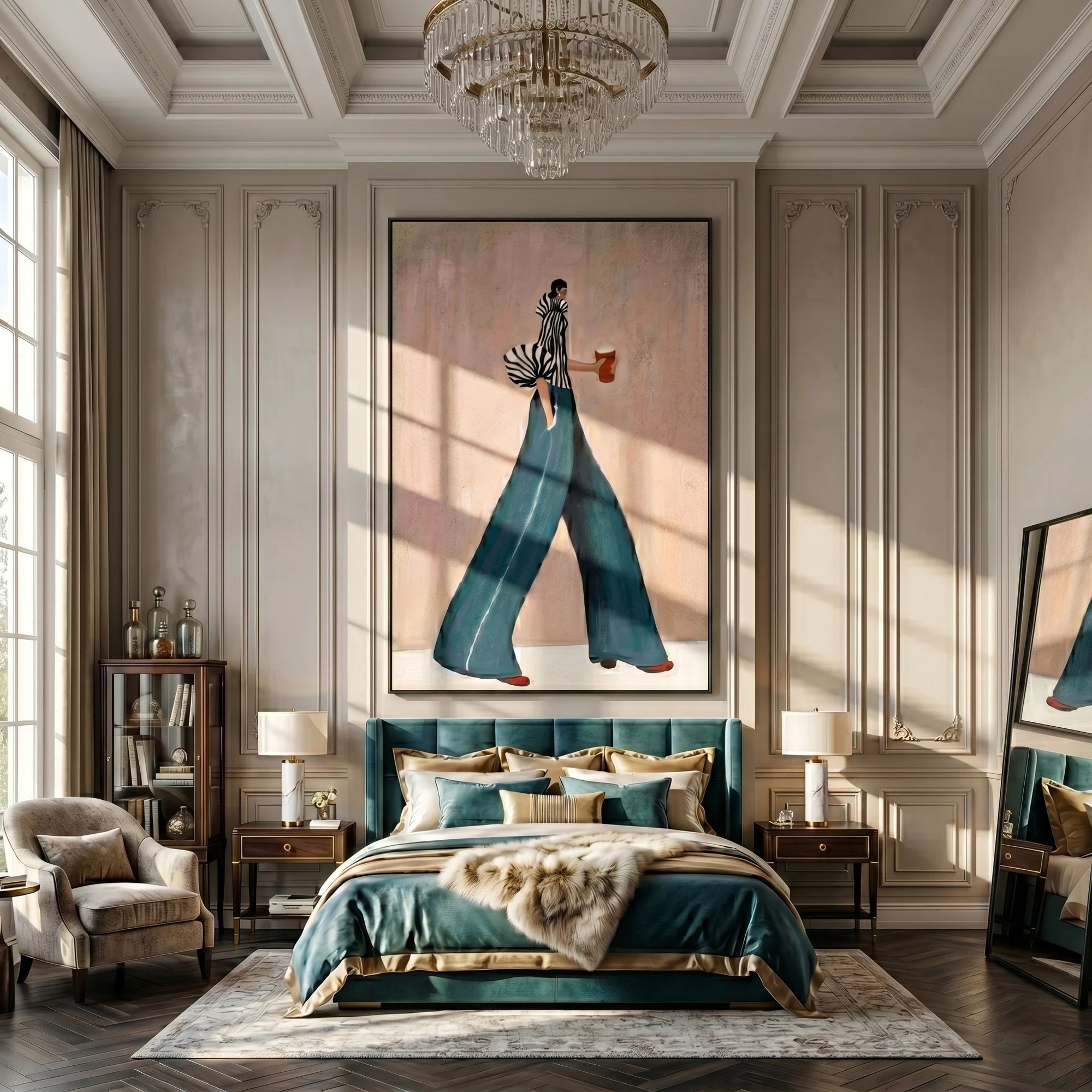 Minimalist Teal Trousers Woman Wall Art