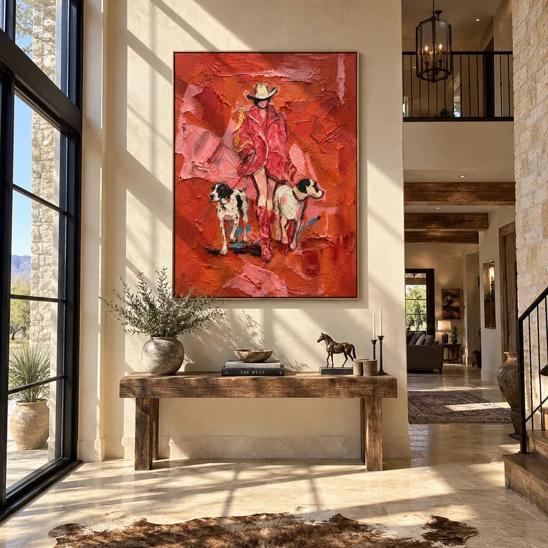 Textured Cowgirl with Dogs Wall Art