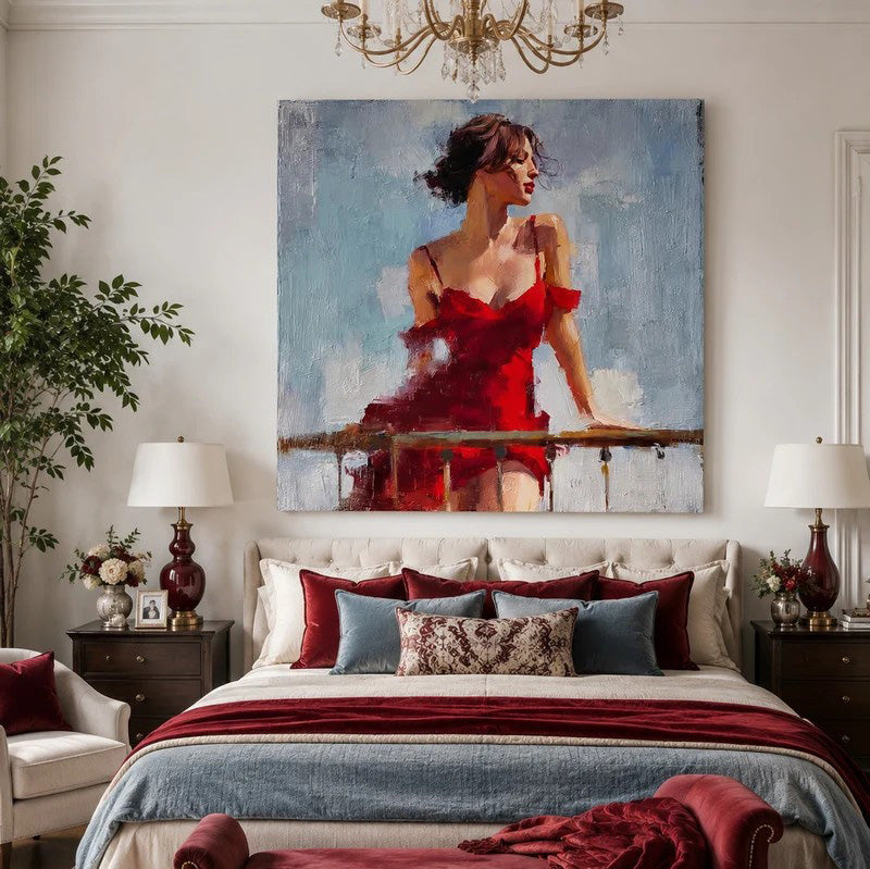 Expressive Woman in Red Portrait Wall Art