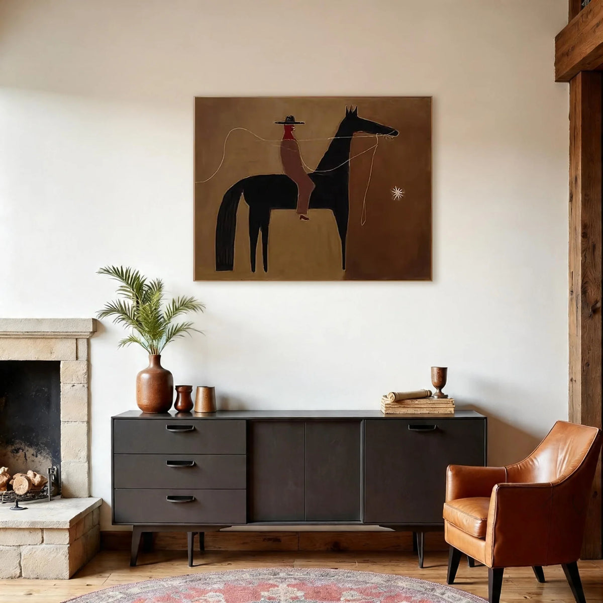 Minimalist Black Horse Rider Wall Art