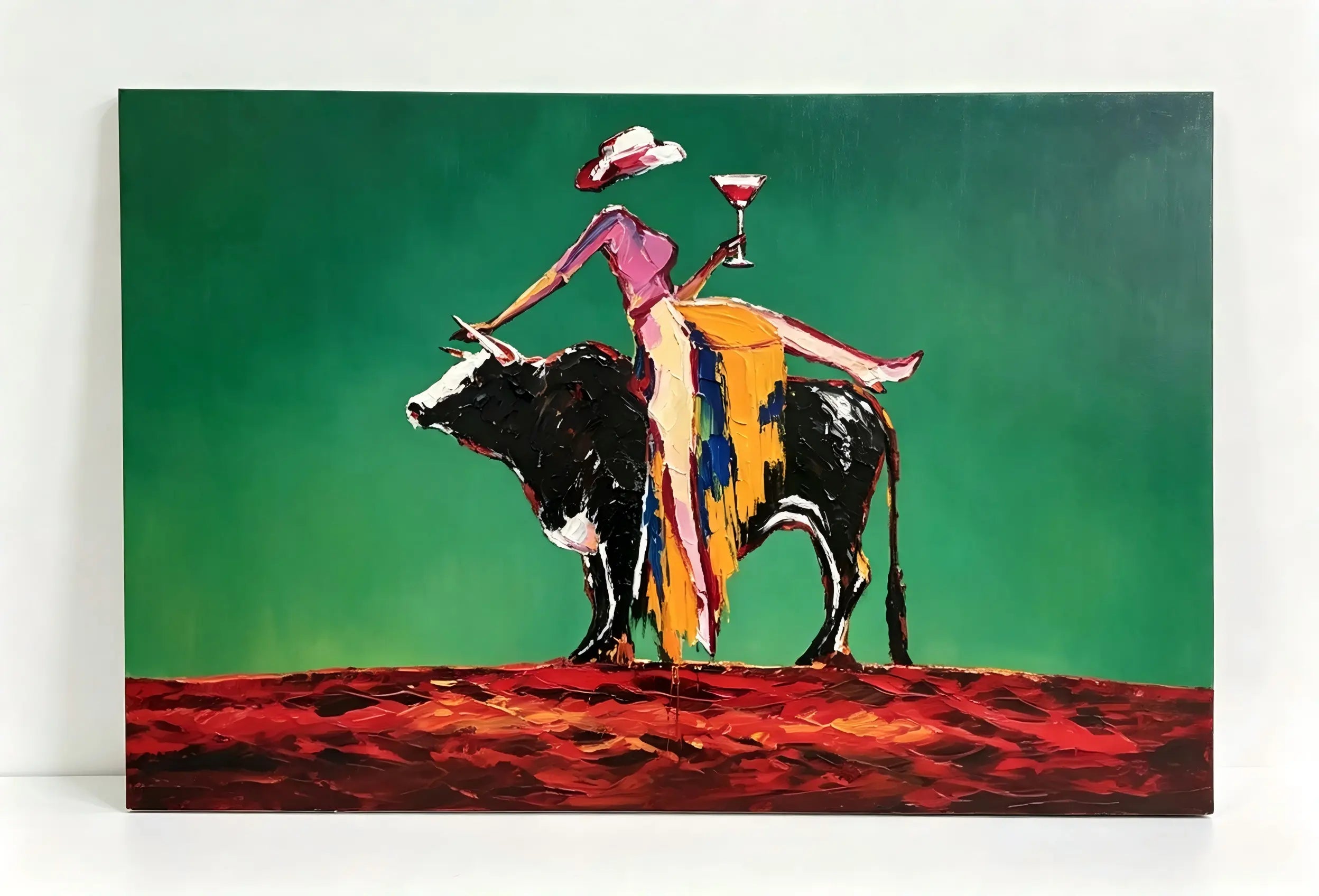 Textured Woman Riding Bull Wall Art