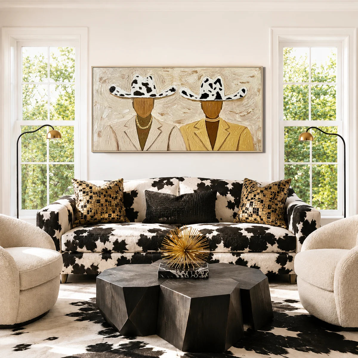 Cow-Print Hat Cowboy Duo Wall Art