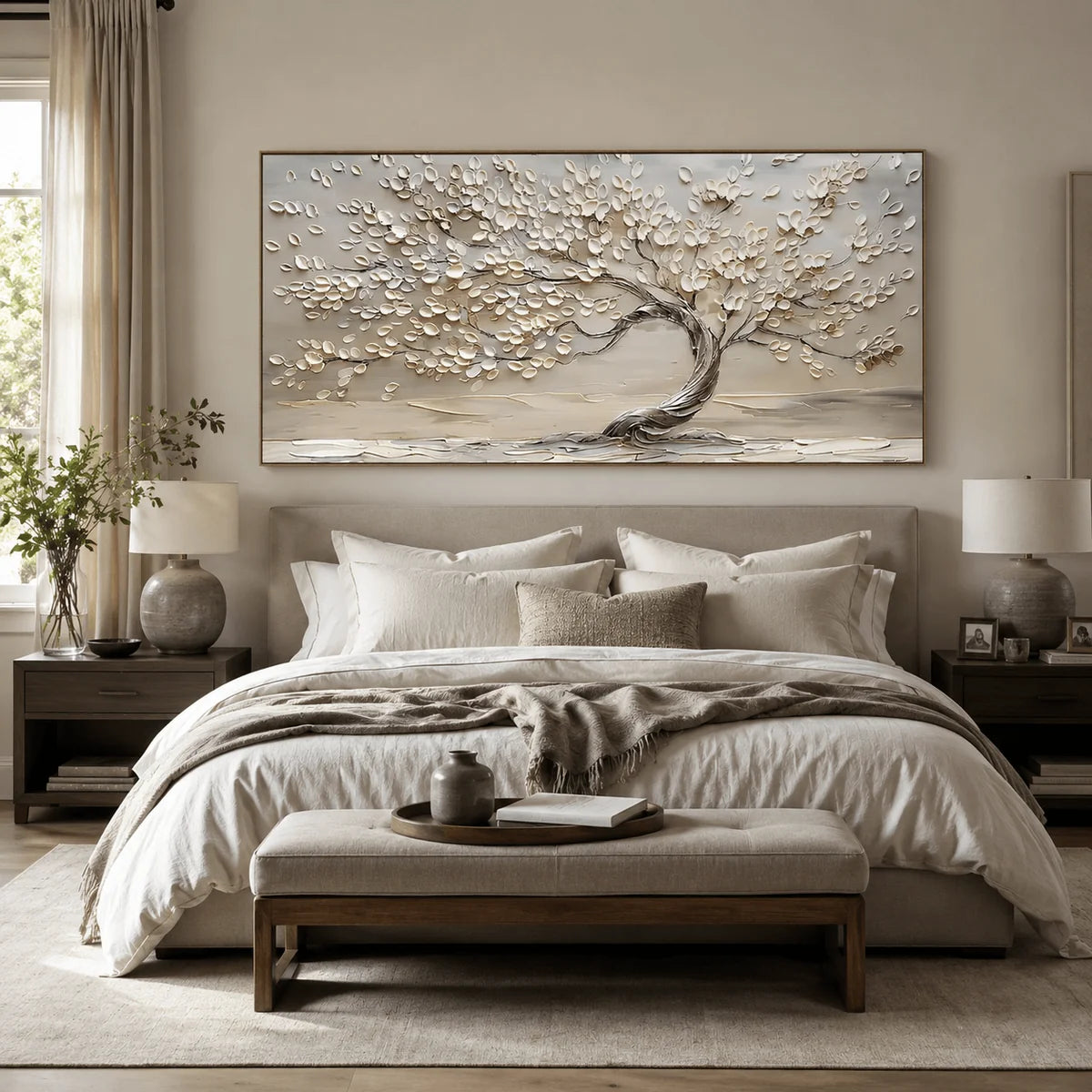 3D Textured White Blossom Tree Wall Art