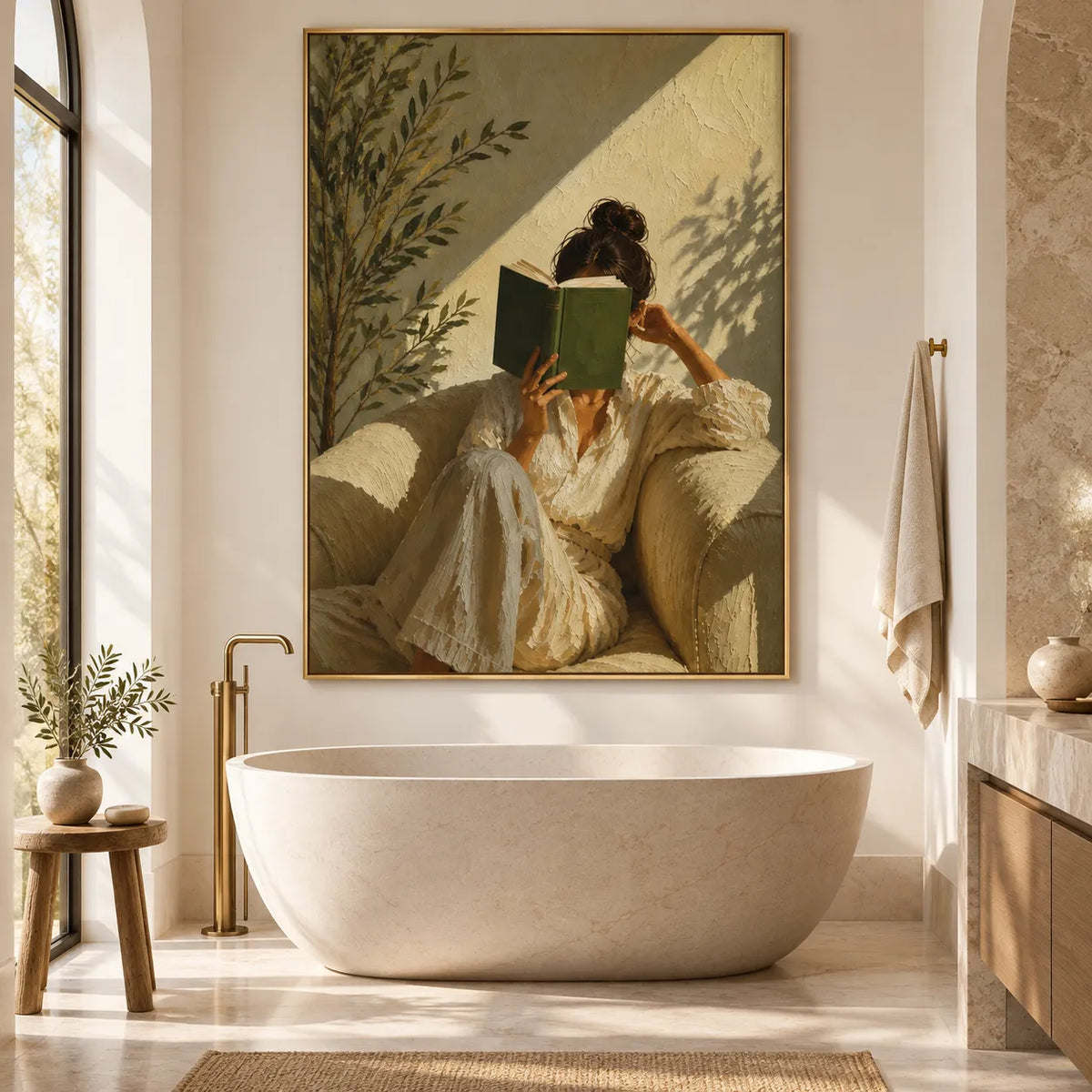 Textured Reading Woman with Book Cover Wall Art