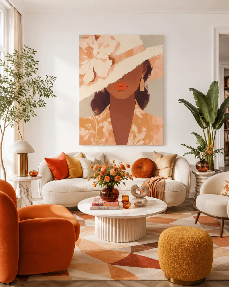 Flat-Toned Floral Hat Portrait Wall Art