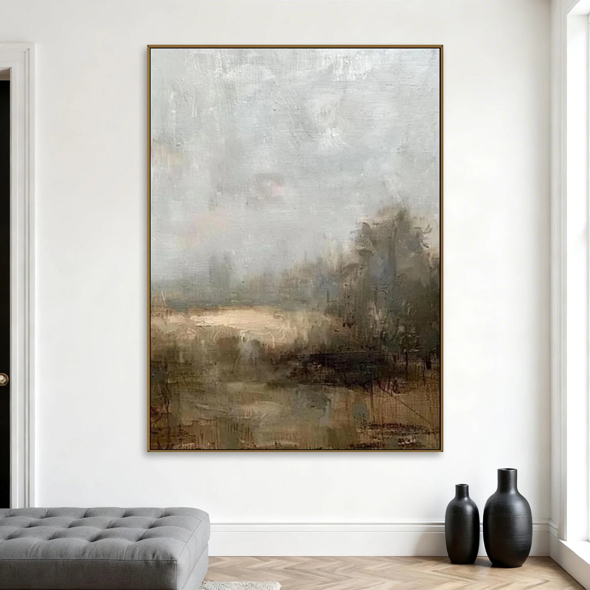 Textured Misty Field Landscape Wall Art