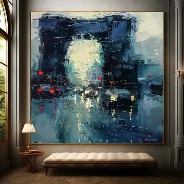 Abstract Rainy Night Street Wall Art